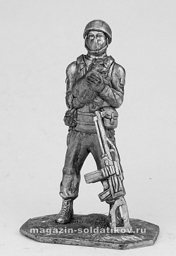 Миниатюра из олова 016 РТ Боец с пулеметом и котом, 54 мм, Ратник