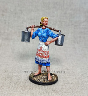 Миниатюра из олова Девушка с ведрами, 54 мм, Студия Большой полк - фото