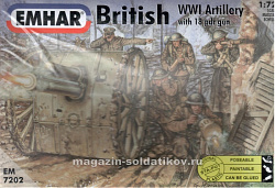 Солдатики из пластика EM 7202 British WWI Artillery with 18pdr Gun, 1:72, Emhar