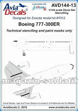 144-13 Декаль Боинг 777-300 технические надписи, 1:144 Avia Decals