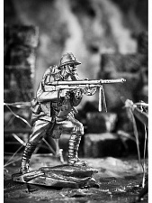 Миниатюра из олова 796 РТ Французский солдат с пулеметом Шоша, 54 мм, Ратник - фото