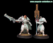 Сборная миниатюра из металла и смоллы PIP 35028 Retribution Dawnguard Sentinel Officer & Standard Bearer Unit Attachment BLI, Warmachine - фото