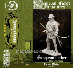 Сборная миниатюра из смолы Европейский лучник XIV-XV вв. 75 mm (1:24) Medieval Forge Miniatures (C-75-134) (C-75-134)