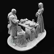 Сборная миниатюра из смолы Средневековый рынок «Почем мясо?» (2), 75 мм, Altores studio - фото