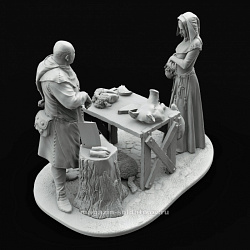 Сборная миниатюра из смолы Средневековый рынок «Почем мясо?» (2), 75 мм, Altores studio