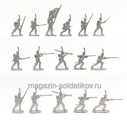 Солдатики из пластика 54-012 Армейские гренадеры в атаке, 1812 год (серебро), Студия Большой полк (54-012 Серебро) (54-012 Серебро)