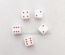 Набор из 5 кубиков D6, 10 мм. Белый с красными точками в блистере