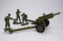 Солдатики из пластика US Howitzer w/3 artillerymen in 3 poses (green), 1:32 ClassicToySoldiers