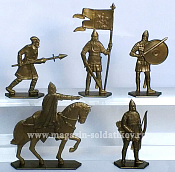 Солдатики из пластика Ледовое побоище. Русская дружина, 54 мм (5 шт, бронзовый), Воины и битвы - фото