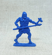 Материал - двухкомпонентный пластик Неандерталец №9, бежит с копьем и топром (в левой руке), 54 мм (смола, синий), Воины и битвы - фото