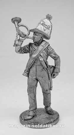 Миниатюра из олова Горнист роты егерей Авангардного батальона. Брауншвейг, 1815 г. , 54 мм EK Castings