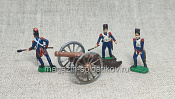 Солдатики из пластика в росписи Французская пушка с расчетом, набор - 4 шт., Italeri - фото
