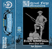 Сборная миниатюра из смолы Французский пехотинец, Семилетняя война, 54 mm Medieval Forge Miniatures - фото