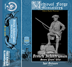 Сборная миниатюра из смолы Французский пехотинец, Семилетняя война, 54 mm Medieval Forge Miniatures (B-54-034) (B-54-034)