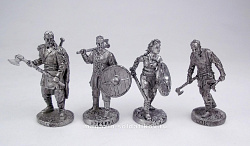Миниатюра из олова Набор викингов из 4 фигур (олово): Лагерта, Рагнар, Ролло и Флоки (олово), 40 мм, Солдатики Seta