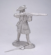 Сборная миниатюра из металла Фузилер, стреляющий стоя. Армия Петра I (54мм), Три богатыря - фото