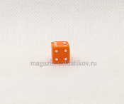 Кубик D6, 10 мм. Оранжевый с белыми точками в блистере - фото