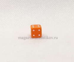 Кубик D6, 10 мм. Оранжевый с белыми точками в блистере