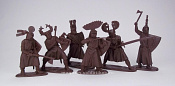 Солдатики из мягкого резиноподобного пластика Германские рыцари, XII век, (6 шт), коричневый цвет, 1:32 , Солдатики Публия - фото