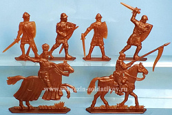 Солдатики из пластика Барон Хлодомир и его люди 54 мм ( 4+2 шт, медный цвет), Воины и битвы
