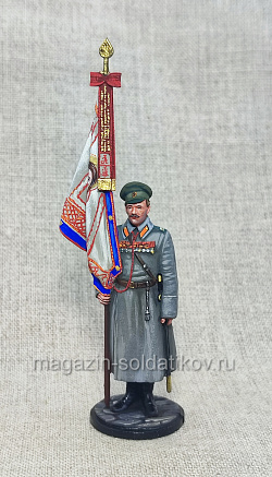 Миниатюра из олова Подпрапорщик с полковым знаменем, Россия 1914 г., 54 мм, Студия Большой полк (ИЛ2690.13.02.54) (ИЛ2690.13.02.54)