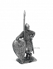 Миниатюра из олова 342. Пеший копейщик. Русь, XI-XIII вв., 54 мм, EK Castings - фото