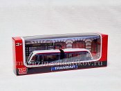 TRAMNEWOLD-12DISP24-MIX Трамвай с резинкой, металл, сине-белый, 12 см, Технопарк