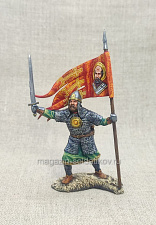 Миниатюра из олова Витязь со стягом, 54 мм - фото