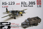 Сборная модель из пластика ИТ Автомобиль Kfz. 305 3 Tons Truck+ Самолет HS-129 (1/48) Italeri - фото