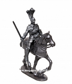 Солдатики из пластика Рыцарь в шлеме с плюмажем, с мечом (щит с крестом), всадник