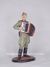Миниатюра в росписи Лейтенант Красной Армии с аккордеоном. 1944-45 гг. СССР, 1:32, Сибирский партизан - фото