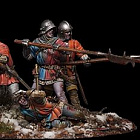 Сборная миниатюра из смолы Война роз. Английская пехота.Набор из 4-х фигур, 54 мм, V&V Miniatures