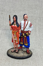 Миниатюра из олова Казак с казачкой, 54 мм, Студия Большой полк - фото