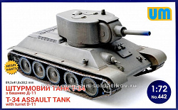 Сборная модель из пластика Штурмовой танк Т-34 с башней Д-11 UM (1/72)