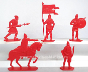 Солдатики из пластика Ледовое побоище. Русская дружина, 54 мм (5 шт, красный), Воины и битвы - фото