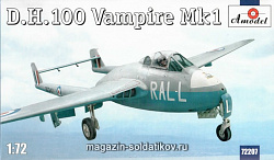 Сборная модель из пластика D.H.100 Vampire Mk1 истребитель ВВС Великобритании (1/72)Amodel (72207) (72207)