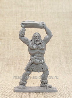 Материал - двухкомпонентный пластик Неандерталец №3, бросает большой камень, 54 мм (смола, серый), Воины и битвы