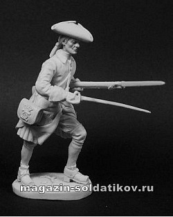 Сборная фигура из металла Шведский мушкетер пехотных полков в бою, 1700-1721, 54 мм, Chronos miniatures