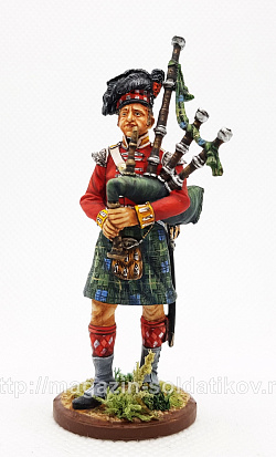 Миниатюра из олова Волынщик 72-го шотландского полка, 1815 г, 54 мм, Студия Большой полка