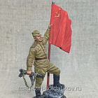Гвардии ефрейтор пехоты Красной Армии с советским флагом, Красный фронт, 54 мм (КФ-004) (КФ-004)