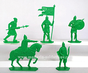 Солдатики из пластика Ледовое побоище. Русская дружина, 54 мм (5 шт, зеленый), Воины и битвы - фото