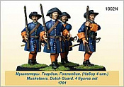 Сборная миниатюра из металла Мушкетеры. Гвардия. Голландия. 1701 г. 4 фигурки (40 мм) Драбант - фото
