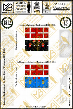 Знамена бумажные, 15 мм, Дания (1807-1815), Пехотные полки