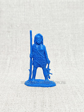 Материал - двухкомпонентный пластик Неандерталец №15, мальчик с ящеркой, 54 мм (смола, синий), Воины и битвы - фото