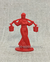 Солдатики из пластика Киевская Русь. Мирный житель. Девушка Снежана с коромыслом (красный), Воины и битвы - фото