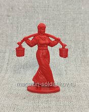 Солдатики из пластика Киевская Русь. Мирный житель. Девушка Снежана с коромыслом (красный), Воины и битвы - фото