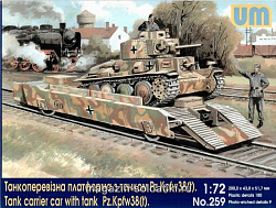 Сборная модель из пластика Железнодорожная платформа с танком Pz.Kpfw 38(t) UM (1:72)