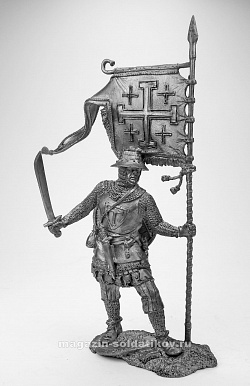 Миниатюра из олова Сержант Тевтонского ордена со знаменем, XIII в. 75 мм, Солдатики Публия