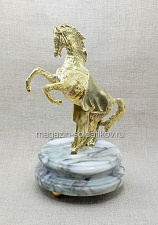 Фигура из бронзы Статуэтка из бронзы «Конь на дыбах» на подставке из мрамора - фото