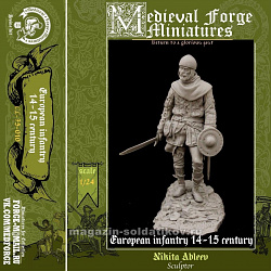 Сборная миниатюра из смолы European infantry 14-15 th century, 75 mm (1:24) Medieval Forge Miniatures